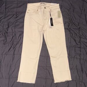 White Cropped Raw Hem Jeans